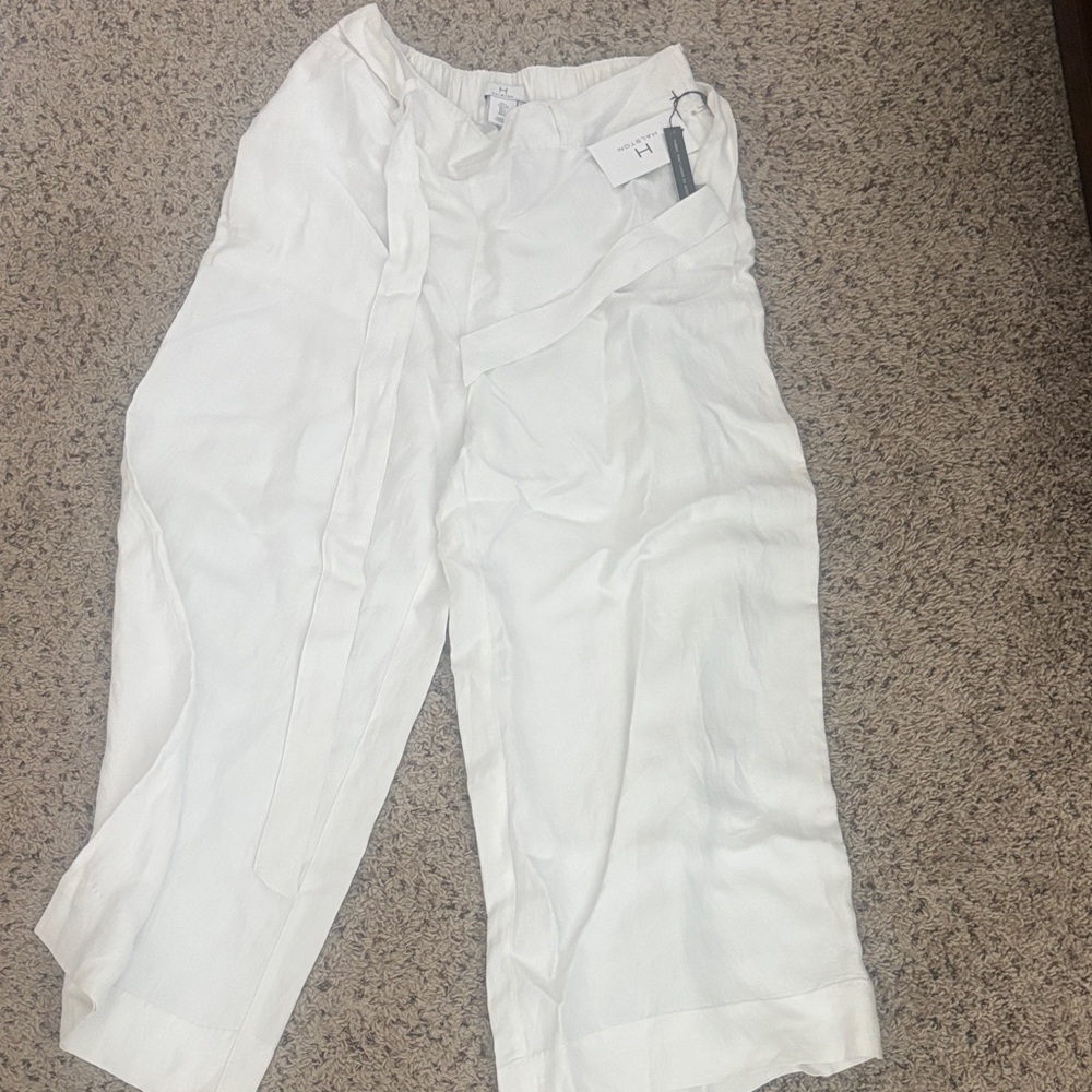 White Wide-Leg Tie-Waist Pants